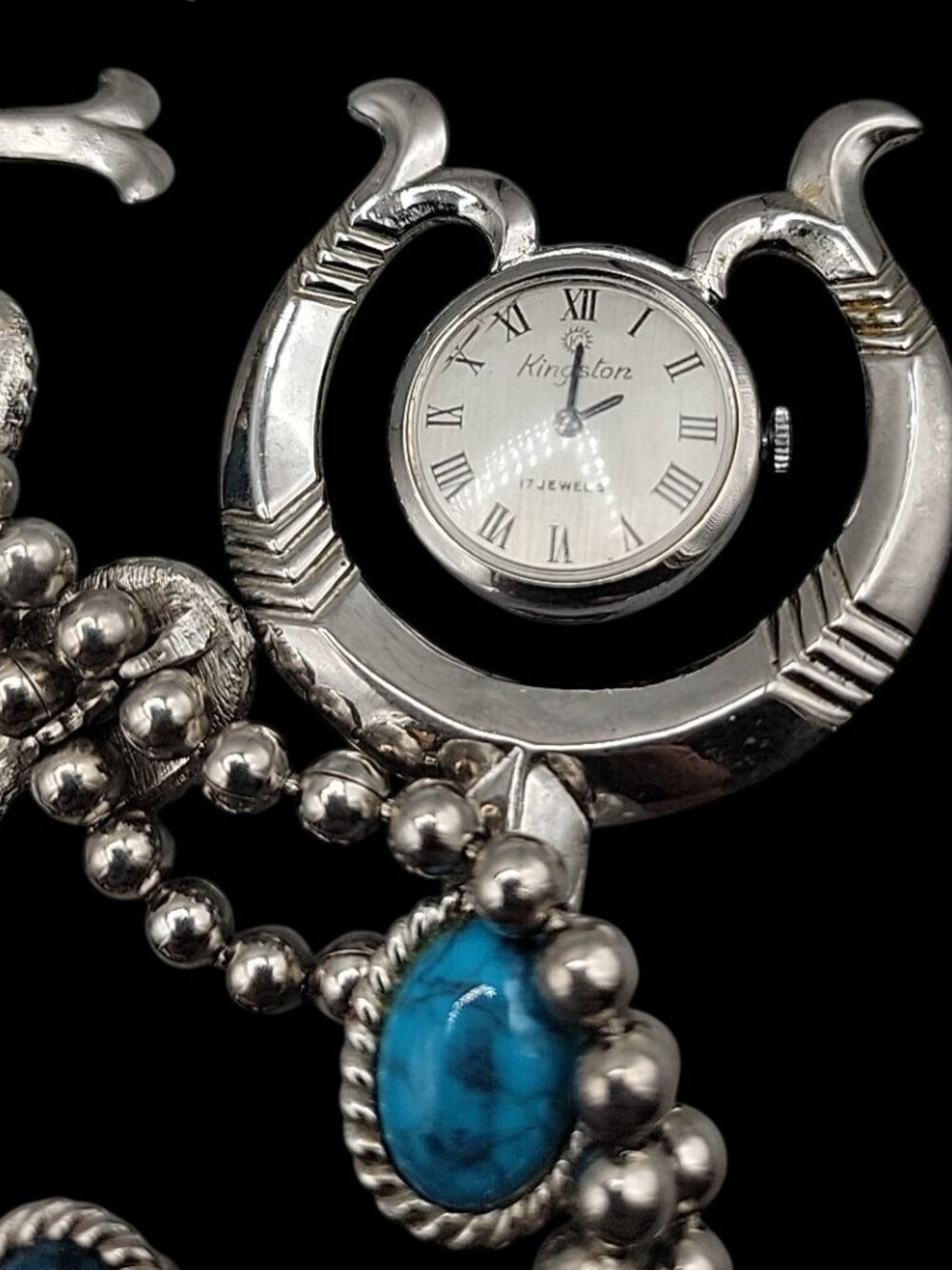 Kingston Wind Pendant Watch Squash Blossom Necklace Faux Turquoise 26" - Picture 16 of 16